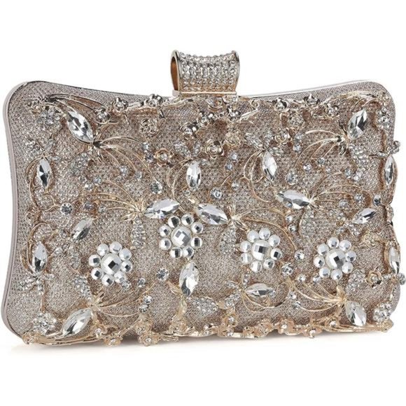 Womens Crystal Evening Clutch Bag Rhinestone Wedding Handbag Purse for Bridal - Picture 1 of 6